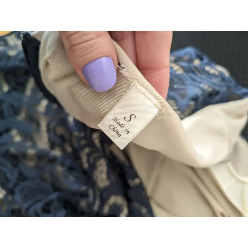 Francesca's Indigo Lace Overlay A-Line Dress - Picture 6 of 6